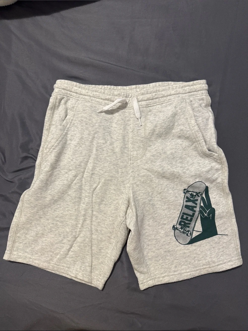 Boy’s Youth Light Gray Relax Graphic Cotton Blend Shorts